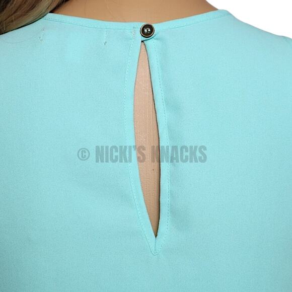 Gianni Bini Aqua Embroidered Eyelet Tank Top XS Turquoise Scallop Hem Blouse - Picture 7 of 12